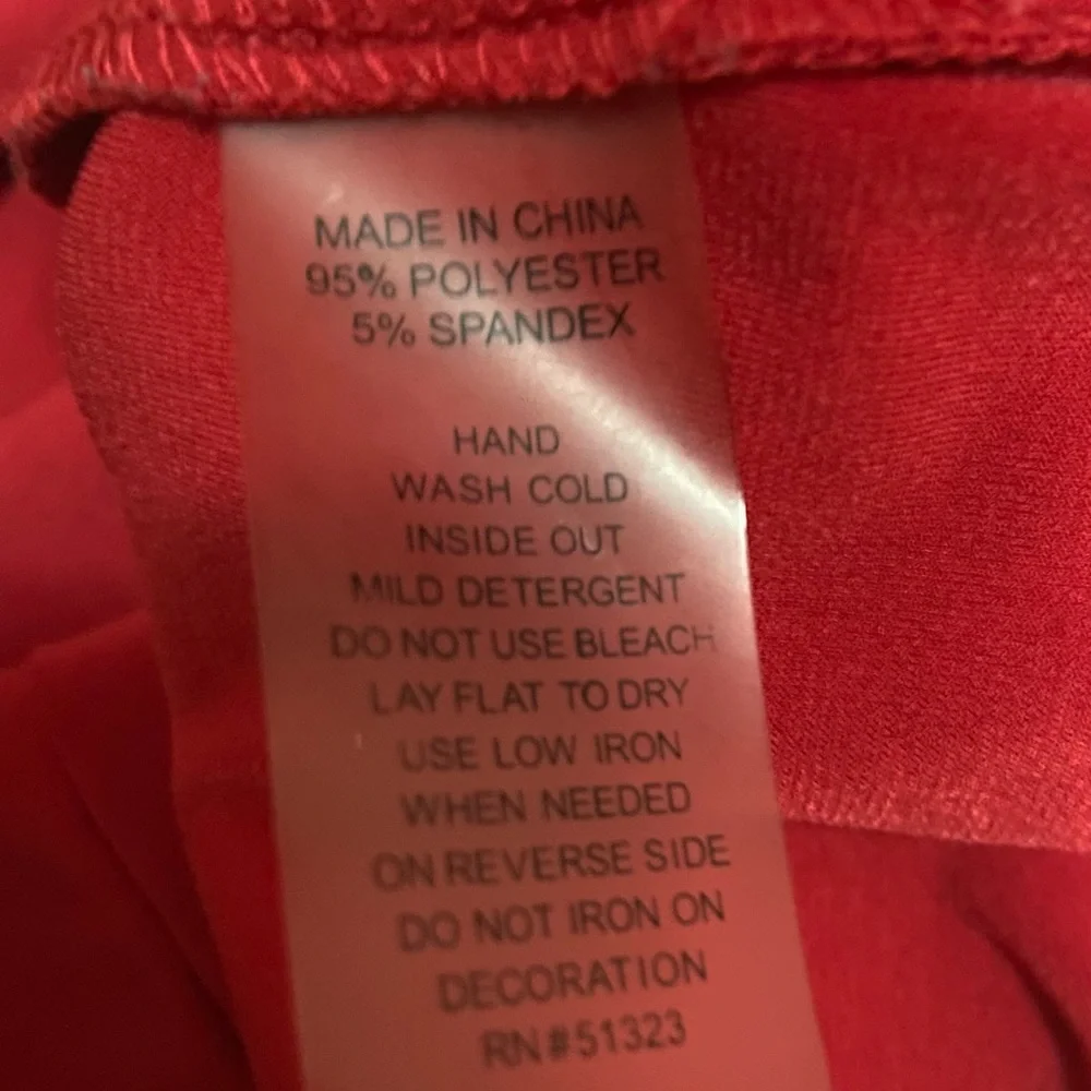 Chaus Red Gathered V-Neck Top 3/4 Sleeves Blouse with Black Rhinestones - Picture 4 of 5